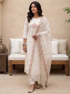 Indo Era Women Silk Blend Kurta Pant Dupatta Set
