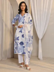 LIBAS Women Chanderi Kurta Pant Dupatta Set