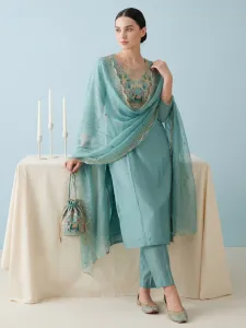 Indo Era Women Silk Blend Kurta Pant Dupatta Set