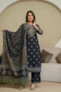 berrylicious Women Pure Cotton Kurta Palazzo Dupatta Set