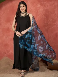 InWeave Solid Kurta, Palazzo & Dupatta Set