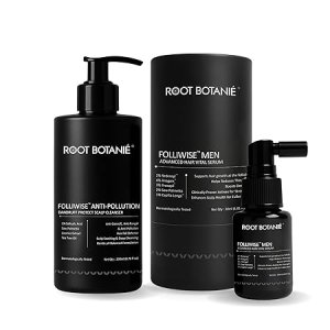 FOLLIWISE Men Hair Vital Serum + Anti-Pollution Dandruff Protect Scalp Cleanser | Strengthens Roots, Balances Oil & Scalp Health | Redensyl®, Procapil™, Exosomes | Sulphate-Free, 230ml